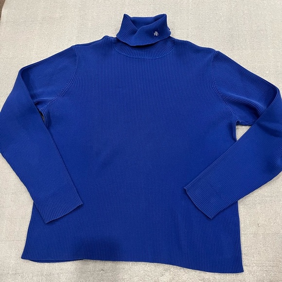 [XL]VTG Lauren Ralph Lauren Blue Turtleneck Cotton Sweater Ribbed - Picture 1 of 7